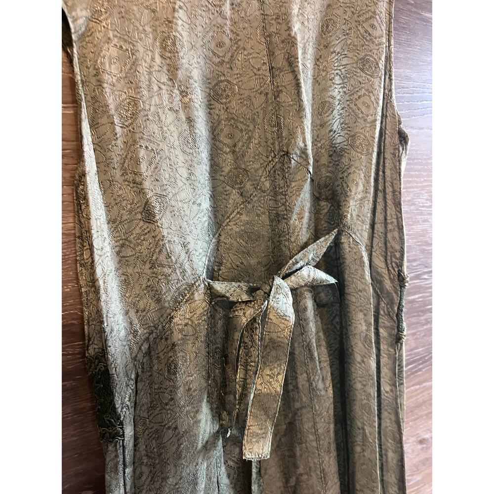 Boho Hippie Whimsigoth Rayon Dress Womens M Green Brown Fairy Core Lace Witchy - Picture 8 of 9